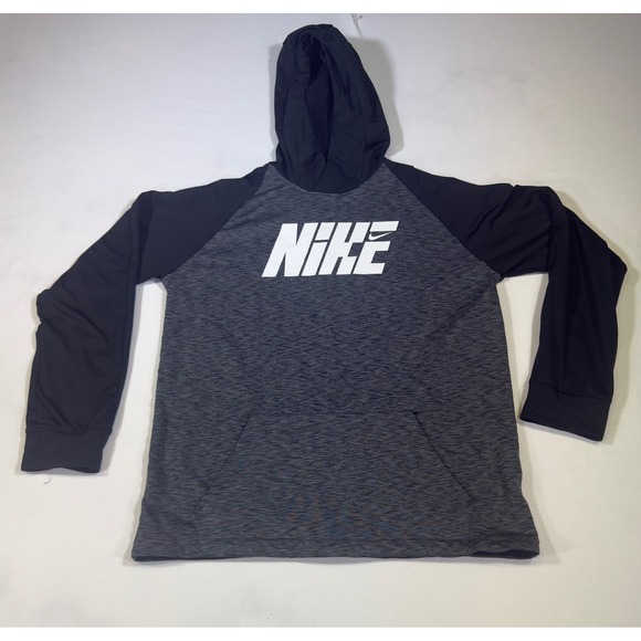 Nike Dri-FIT XL Hoodie Pullover Gray Black Long Sleeve Athletic Youth - Picture 1 of 5